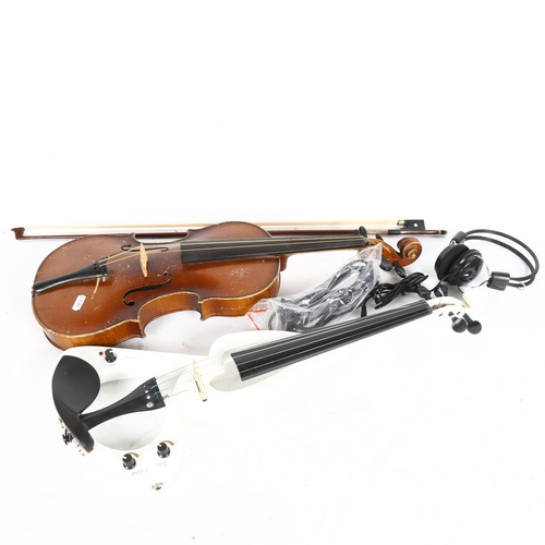 263 - A Boosey & Hawkes Metro standard violin and bow, cased, and a modern electric violin (2)