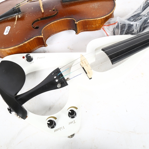 263 - A Boosey & Hawkes Metro standard violin and bow, cased, and a modern electric violin (2)