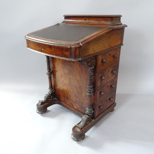 2057 - A Victorian walnut Davenport, with satinwood inlaid decoration, 54cm x 82cm x 53cm