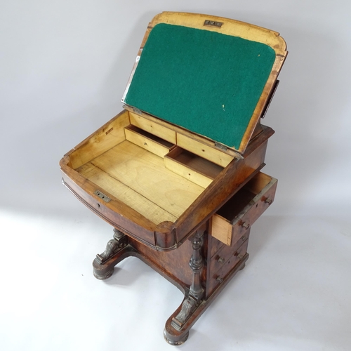 2057 - A Victorian walnut Davenport, with satinwood inlaid decoration, 54cm x 82cm x 53cm