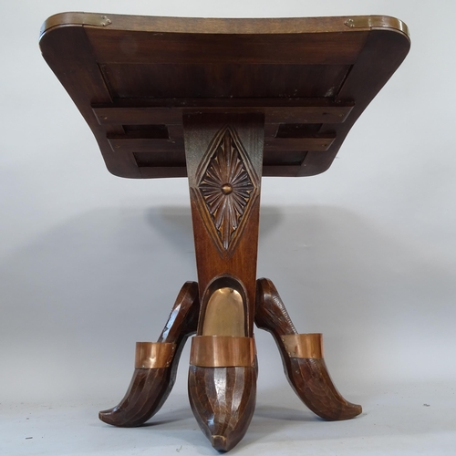 2067 - A carved oak square-top occasional table, with clog-shaped feet, 55cm x 58cm