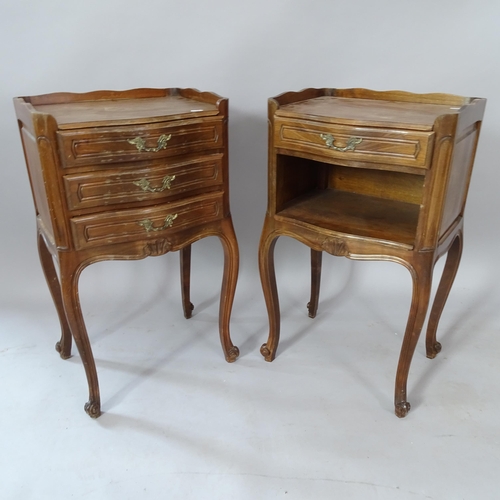 2080 - A pair of French walnut bedside tables, W39cm, H69cm, D31cm