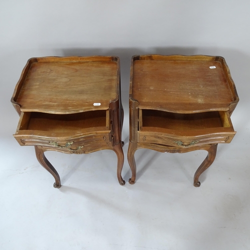 2080 - A pair of French walnut bedside tables, W39cm, H69cm, D31cm