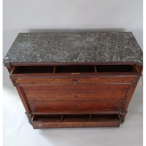 2093 - A 19th century walnut chest of 5 drawers, with shaped speckled grey and white marble top, 129cm x 10... 