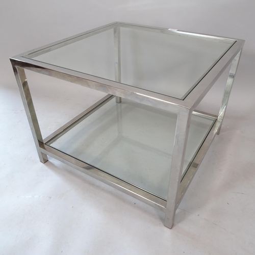 2098 - A contemporary design square 2-tier glass coffee table, on chrome frame, W60cm, H46cm