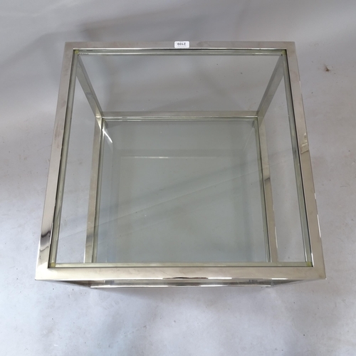 2098 - A contemporary design square 2-tier glass coffee table, on chrome frame, W60cm, H46cm