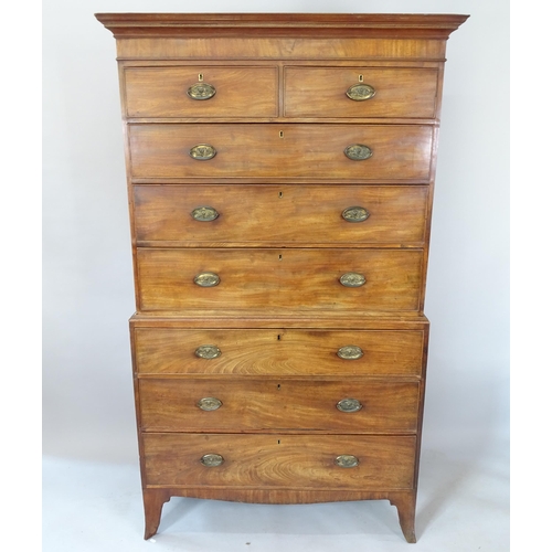 2113 - A 19th century mahogany 2-section chest on chest, 2 short and 6 long drawers, 107cm x 190cm x 50cm