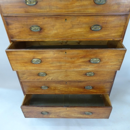 2113 - A 19th century mahogany 2-section chest on chest, 2 short and 6 long drawers, 107cm x 190cm x 50cm