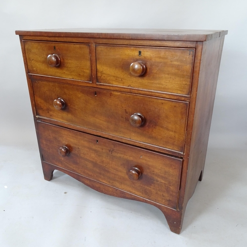 2117 - A 19th century mahogany and walnut chest of 2 short and 2 long drawers, on bracket feet, 92cm x 90cm... 