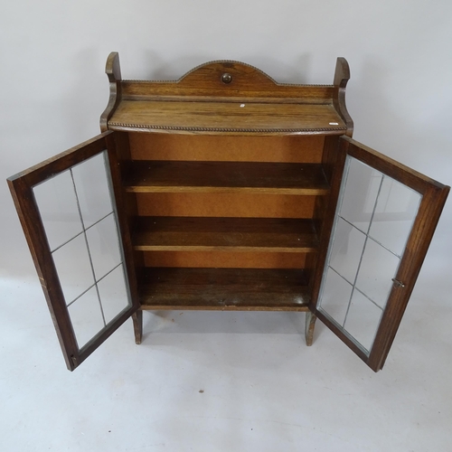 2127 - An Antique oak bookcase, with 2 leadlight-glazed doors, and 3 fixed shelves, 73cm x 108cm x 26cm