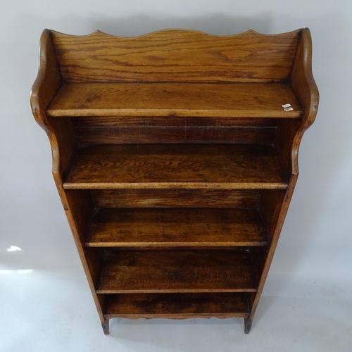 2129 - An Antique oak open bookcase, with 5 fitted shelves, 76cm x 148cm x 24cm