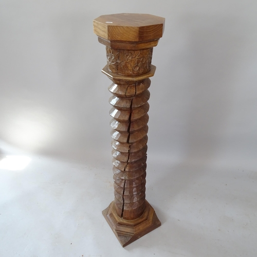 2133 - A French oak spiral turned column, with carved floral decoration, 26cm x 121cm