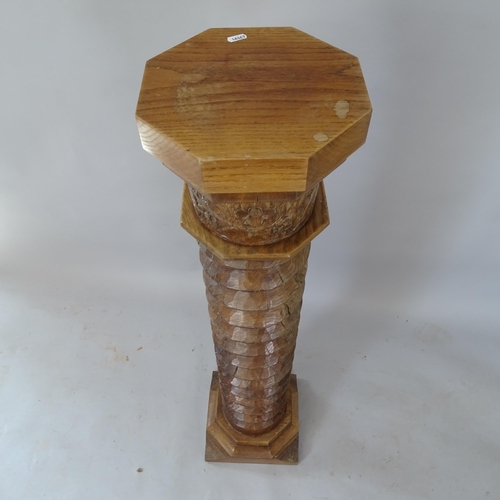 2133 - A French oak spiral turned column, with carved floral decoration, 26cm x 121cm