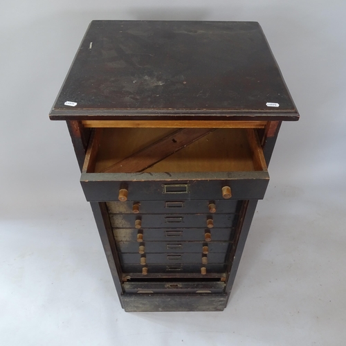 2137 - An early 20th century tambour-front 9-drawer filing cabinet, 51cm x 106cm x 46cm