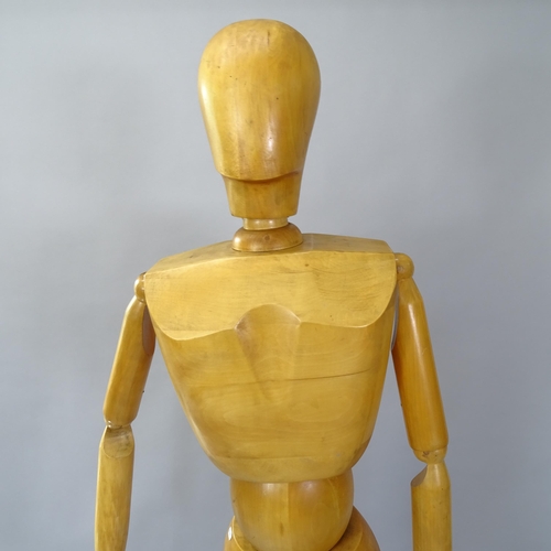 2139 - A posable wooden artist's mannequin on stand, 185cm