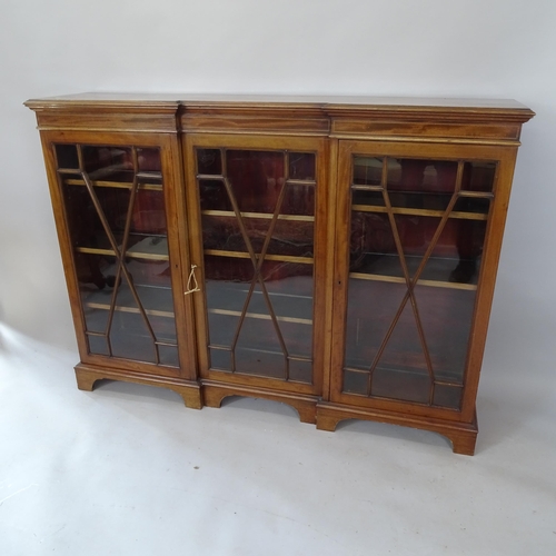 2140 - An Edwardian mahogany break-front bookcase, with 3 glazed doors and inlaid decoration, W152cm, H111c... 