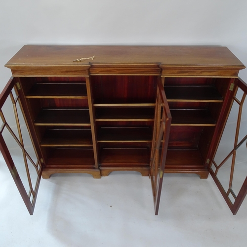 2140 - An Edwardian mahogany break-front bookcase, with 3 glazed doors and inlaid decoration, W152cm, H111c... 