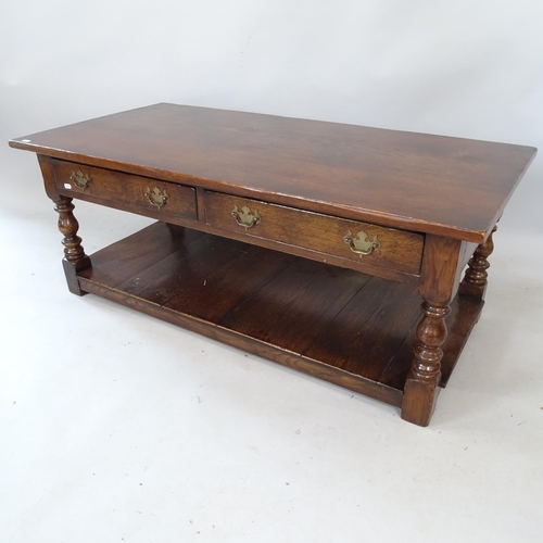 2182 - An Antique oak 2-tier coffee table, with 2 fitted drawers, 122cm x 48cm x 60cm