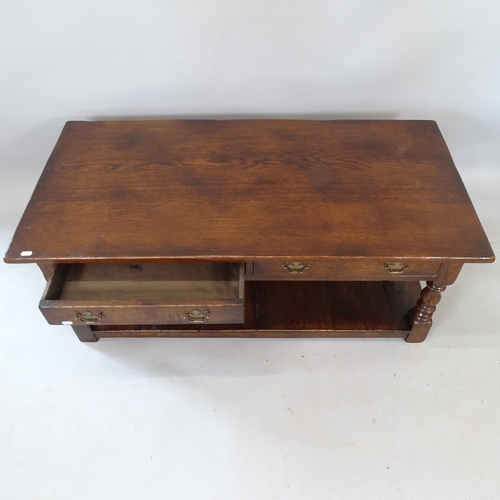 2182 - An Antique oak 2-tier coffee table, with 2 fitted drawers, 122cm x 48cm x 60cm