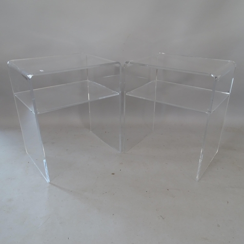 2183 - A pair of perspex/lucite 2-tier bedside tables, 51cm x 60cm x 38cm