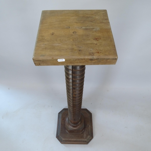 2186 - A French oak spiral turned pedestal, 38cm x 126cm