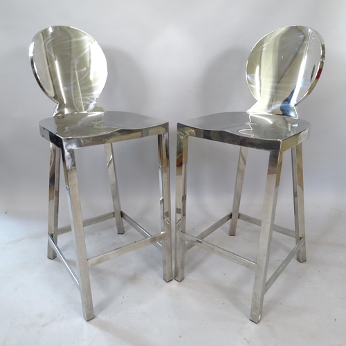 2188 - A pair of contemporary design polished steel bar stools