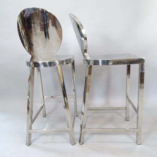 2188 - A pair of contemporary design polished steel bar stools