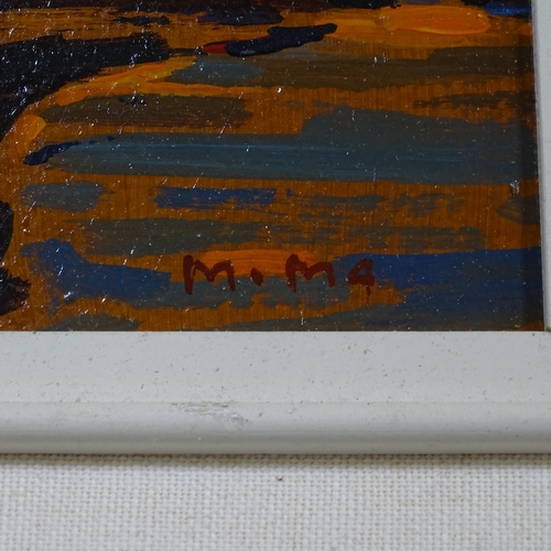 1899 - Min Ma, acrylic on board, light of day study, signed, 19cm x 24cm, framed, provenance: White Rock Ga... 