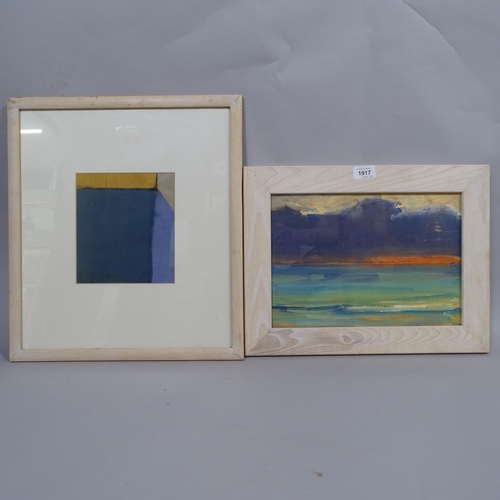 1917 - 2 contemporary oils on board, abstract study, signed with initials MB, 19cm x 19cm, and seascape, si... 