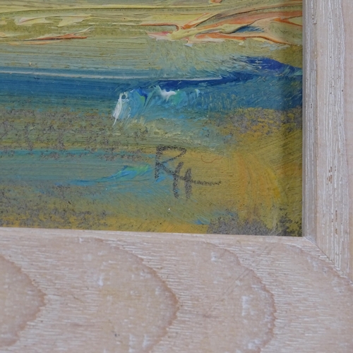 1917 - 2 contemporary oils on board, abstract study, signed with initials MB, 19cm x 19cm, and seascape, si... 