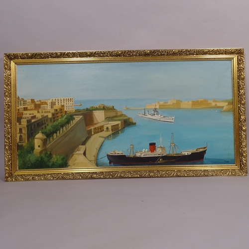 1931 - V Gatt, oil on board, Continental harbour scene, 130cm x 70cm, and 2 other watercolours (3)