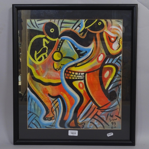 1933 - Gouache on paper, abstract figure study, signed and dated lower right, 57cm x 50cm overall, framed