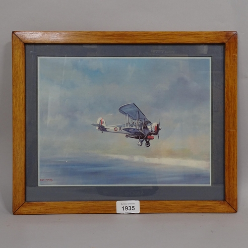 1935 - Dion Pears, coloured print, swordfish on patrol off southern England, 30cm x 37cm overall, framed