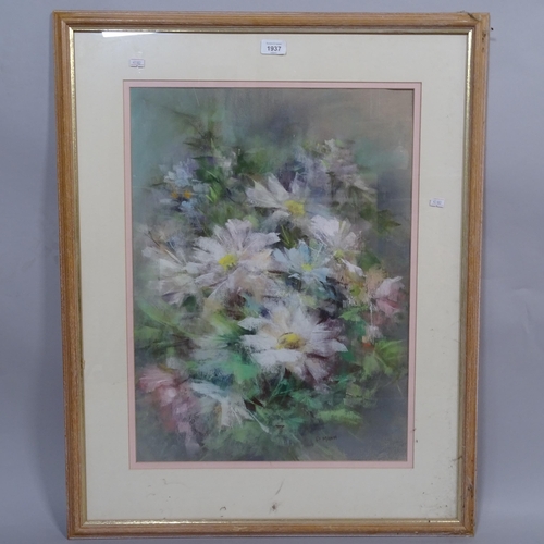 1937 - P Mann, pastels, still life flowers, 82cm x 66cm overall, framed