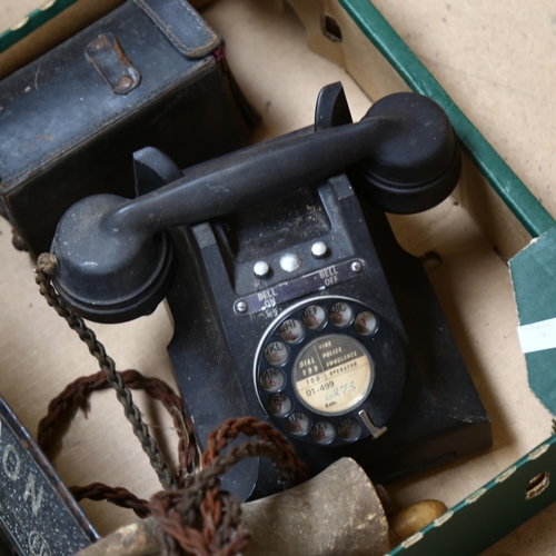 268 - A Mignon Vintage typewriter, a Vintage black dial telephone with on/off bell function etc (boxful)