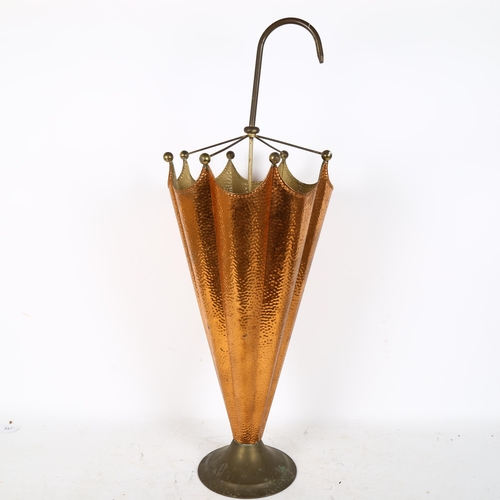 305 - A novelty copper umbrella stick stand, height 74cm