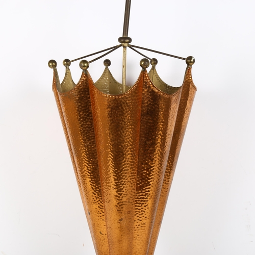 305 - A novelty copper umbrella stick stand, height 74cm