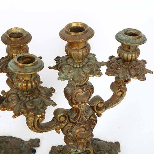 331 - A pair of French Rococo style cast-brass 3-light table candelabra, height 26cm