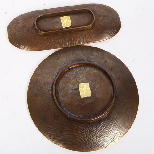 335 - 2 Danish 1970s bronze plates by AEDEL, Malm, makers labels, plate diameter 19.5cm