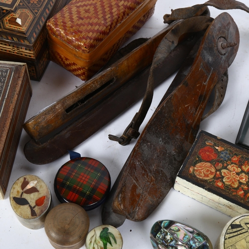 338 - Various collectables, including Parker Sonnet fountain pen, pair of Victorian ice skates, Tartanware... 