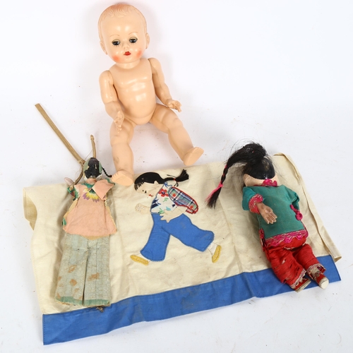 346 - A mid-20th century Chinese doll and puppet, and an English 1950s celluloid doll (3)