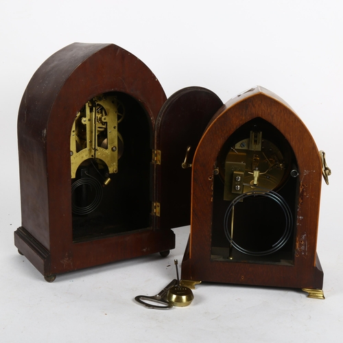 353 - 2 early 20th century lancet-top mantel clocks, including Ansonia, largest height 32cm (2)