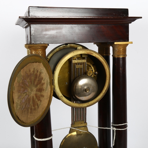 354 - A 19th century mahogany 8-day 4-pillar portico clock, with a white enamel and gilded dial, and ormol... 