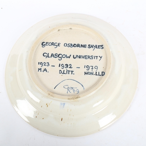 361 - GEORGE OSBORNE SAYLES (GLASGOW UNIVERSITY) - a large blue and white Studio pottery charger, Via Veri... 