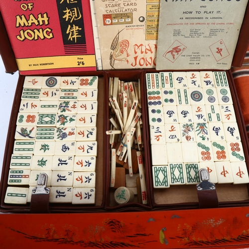 367 - A Chad Valley Mahjong bone and bamboo set, cased with stands