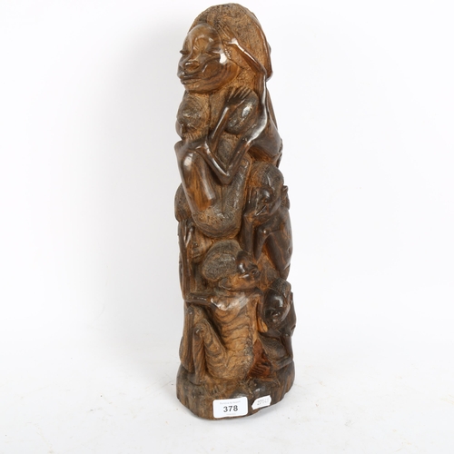 378 - A heavy African Tribal carved hardwood figural sculpture, height 44cm