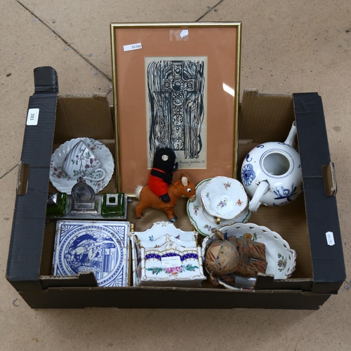 393 - Various collectables, including Liberty Beanie elephant, Meissen teapot, Dresden cabinet cups and sa... 