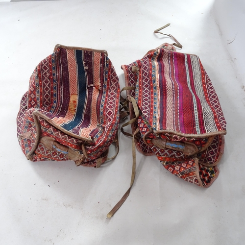 2370 - A pair of Antique camel bags, with leather straps