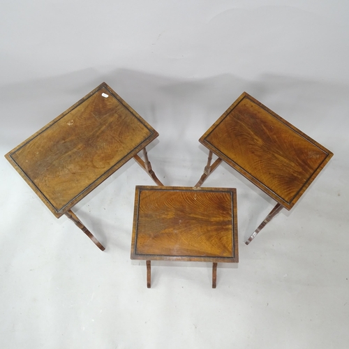 2254 - A nest of 3 walnut occasional tables, largest 47cm x 77cm x 32cm