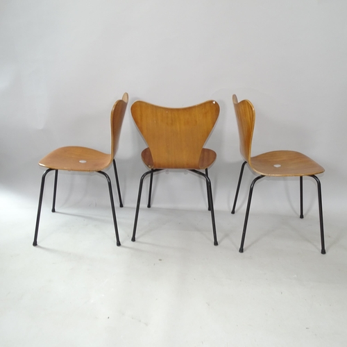 2255 - A set of 4 mid-century Danish teak ply dining chairs